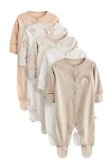 Next Baby % 100 Pamuklu Krem Kahve Balon Desenli 5’li Tulum Set