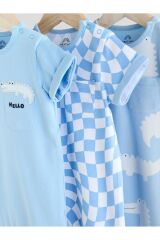 Next Baby % 100 Pamuklu Mavi Timsah Desenli 3'lü Romper Set