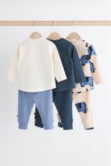 Next Baby Pamuklu Mavi Fil Desenli Uzun Kollu 3’lü Alt Üst Takım
