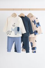 Next Baby Pamuklu Mavi Fil Desenli Uzun Kollu 3’lü Alt Üst Takım