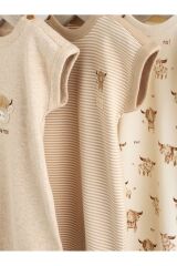 Next Baby %100 Pamuklu Krem Boğa Desenli 3'lü Romper Set