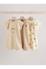Next Baby %100 Pamuklu Krem Boğa Desenli 3'lü Romper Set