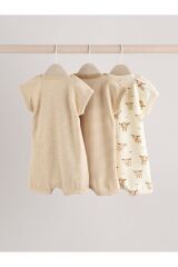 Next Baby %100 Pamuklu Krem Boğa Desenli 3'lü Romper Set