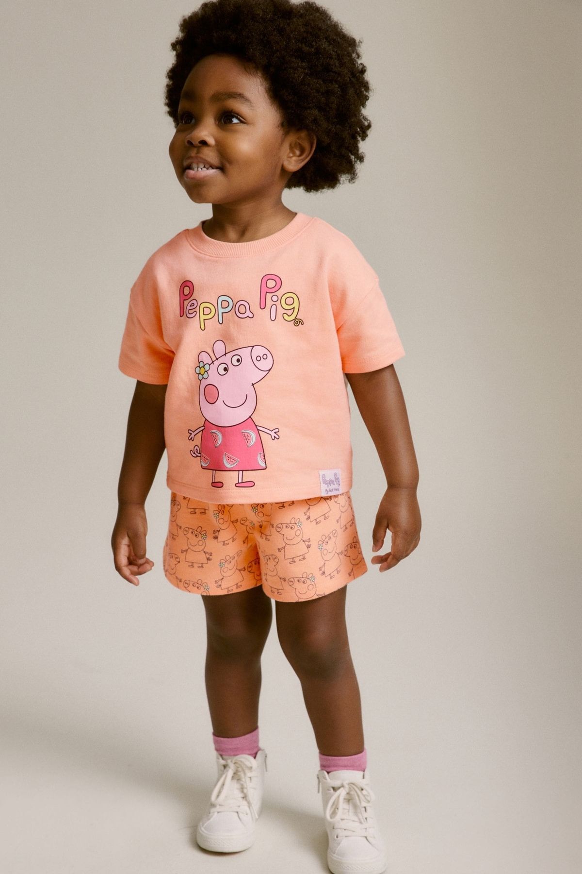 Next Baby % 100 Pamuklu Turuncu Peppa Ping Kısa Kollu Alt Üst Takım