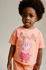Next Baby % 100 Pamuklu Turuncu Peppa Ping Kısa Kollu Alt Üst Takım
