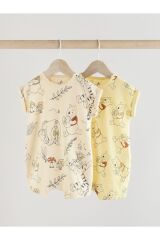 Next Baby %100 Pamuklu Krem Sarı Winnie The Pooh Desenli 2'li Romper Set