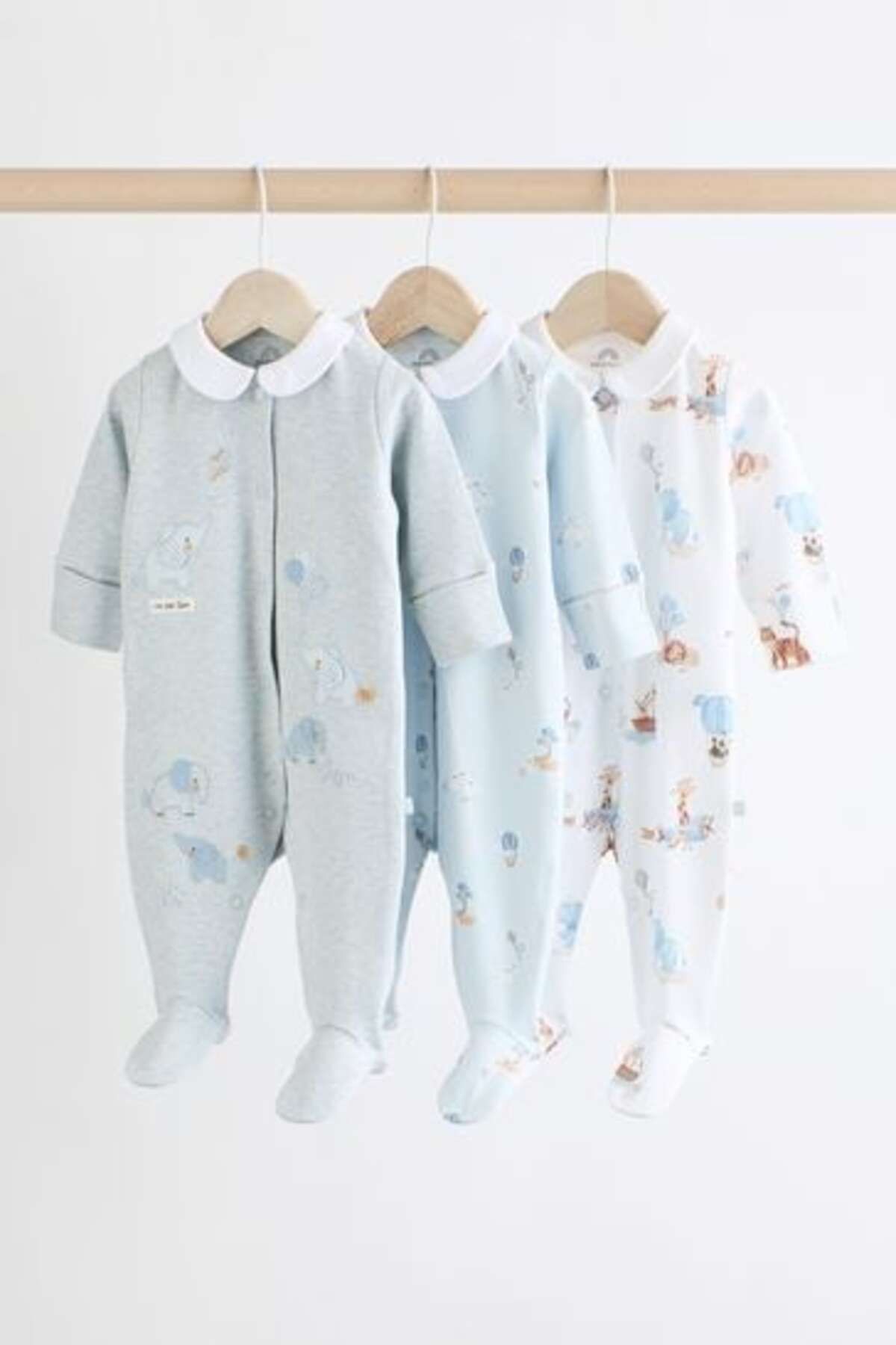 Next Baby %100 Pamuklu Mavi Bebe Yaka Fil Desenli 3' lü Tulum Set
