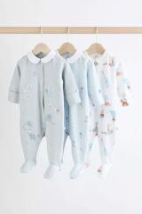 Next Baby %100 Pamuklu Mavi Bebe Yaka Fil Desenli 3' lü Tulum Set