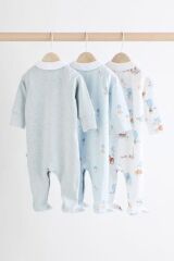 Next Baby %100 Pamuklu Mavi Bebe Yaka Fil Desenli 3' lü Tulum Set