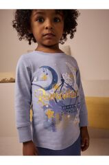 Pamuklu Mavi Ramazan Temalı Uzun Kollu Pijama Alt Üst Takım