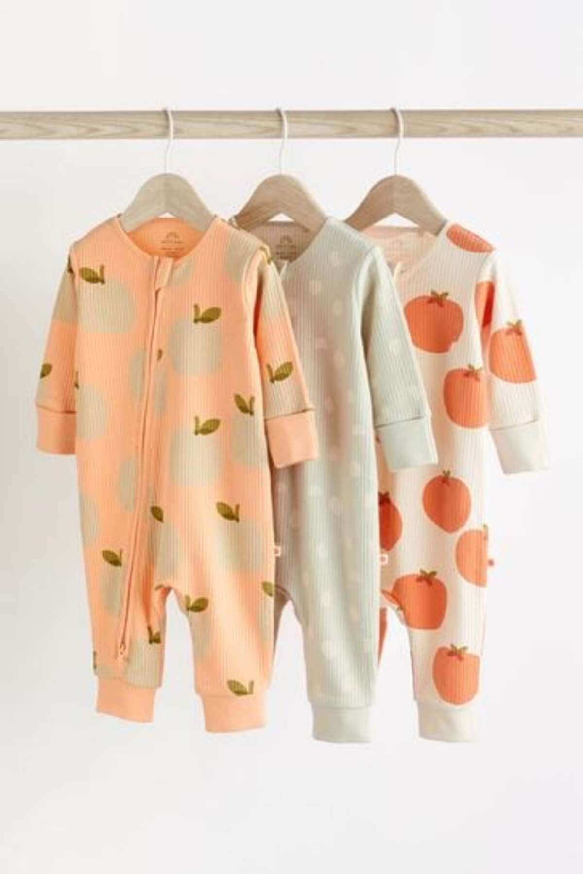 Next Baby % 100 Pamuklu Turuncu Meyve Desenli Ayaksız 3'lü Tulum Set