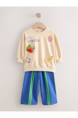 Pamuklu Krem Meyve Desenli Uzun Kollu Alt Üst Takım