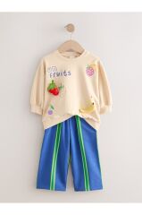 Pamuklu Krem Meyve Desenli Uzun Kollu Alt Üst Takım