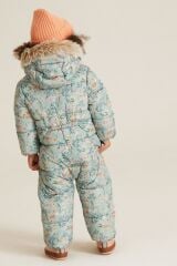 Next Baby Green Floral Lüks Suni Kürklü Suya Dayanıklı Tam Polar Astarlı Kar Tulumu