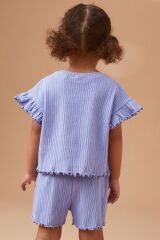 Next Baby Pamuklu Mavi Ribanalı Kısa Kollu Şortlu Alt Üst Takım