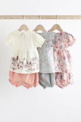 Next Baby 100 Pamuklu Pembe Çiçek Desenli Kısa Kollu Şortlu 3’lü Alt İst Takım