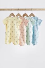 Next Baby % 100 Pamuklu Mavi Sarı Parlak Baskı 4’lü Romper Set