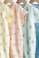 Next Baby % 100 Pamuklu Mavi Sarı Parlak Baskı 4’lü Romper Set