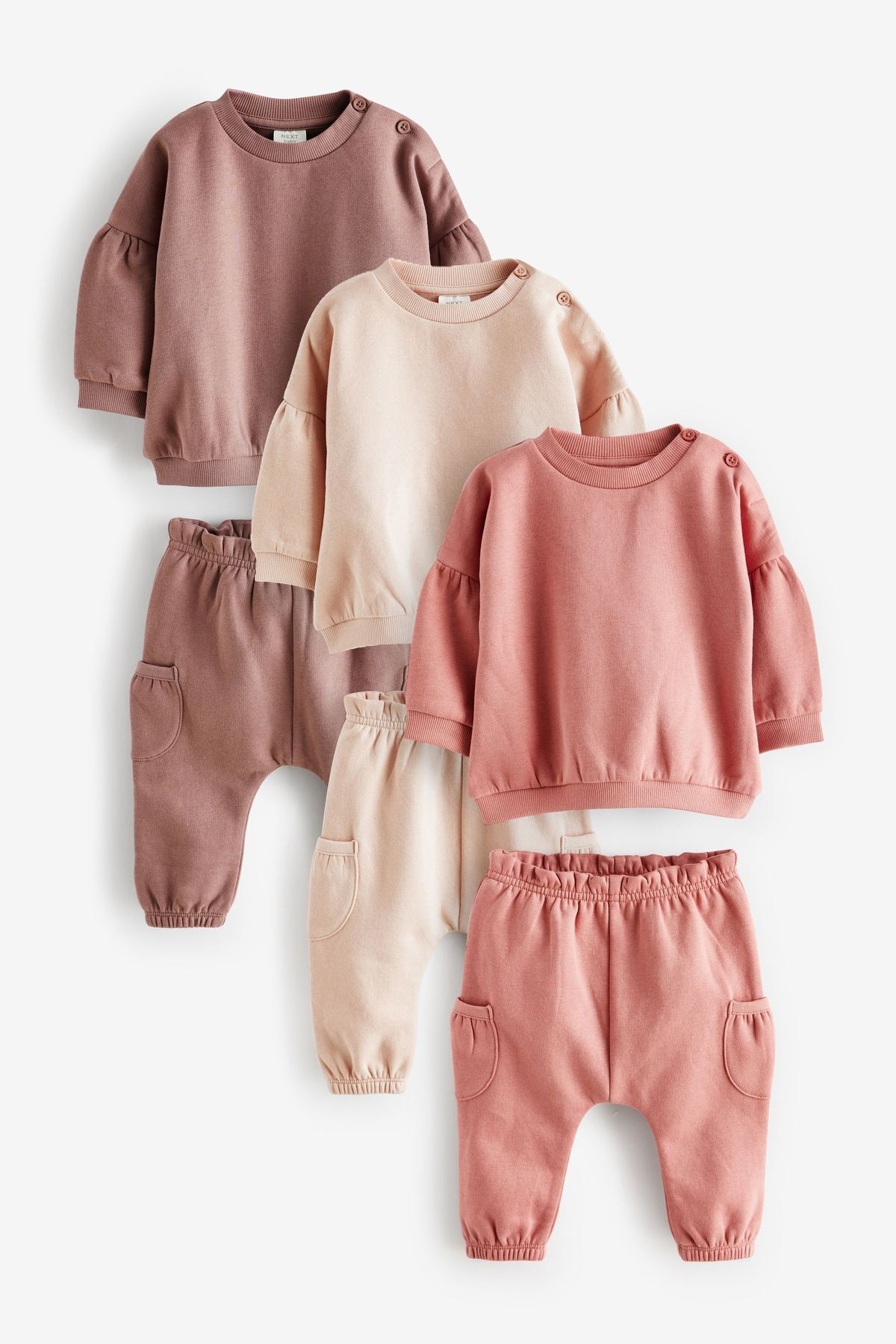 Next Baby % 100 Pamuklu Pembe Sweatshirt Jogger 3’lü Set