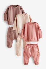 Next Baby % 100 Pamuklu Pembe Sweatshirt Jogger 3’lü Set