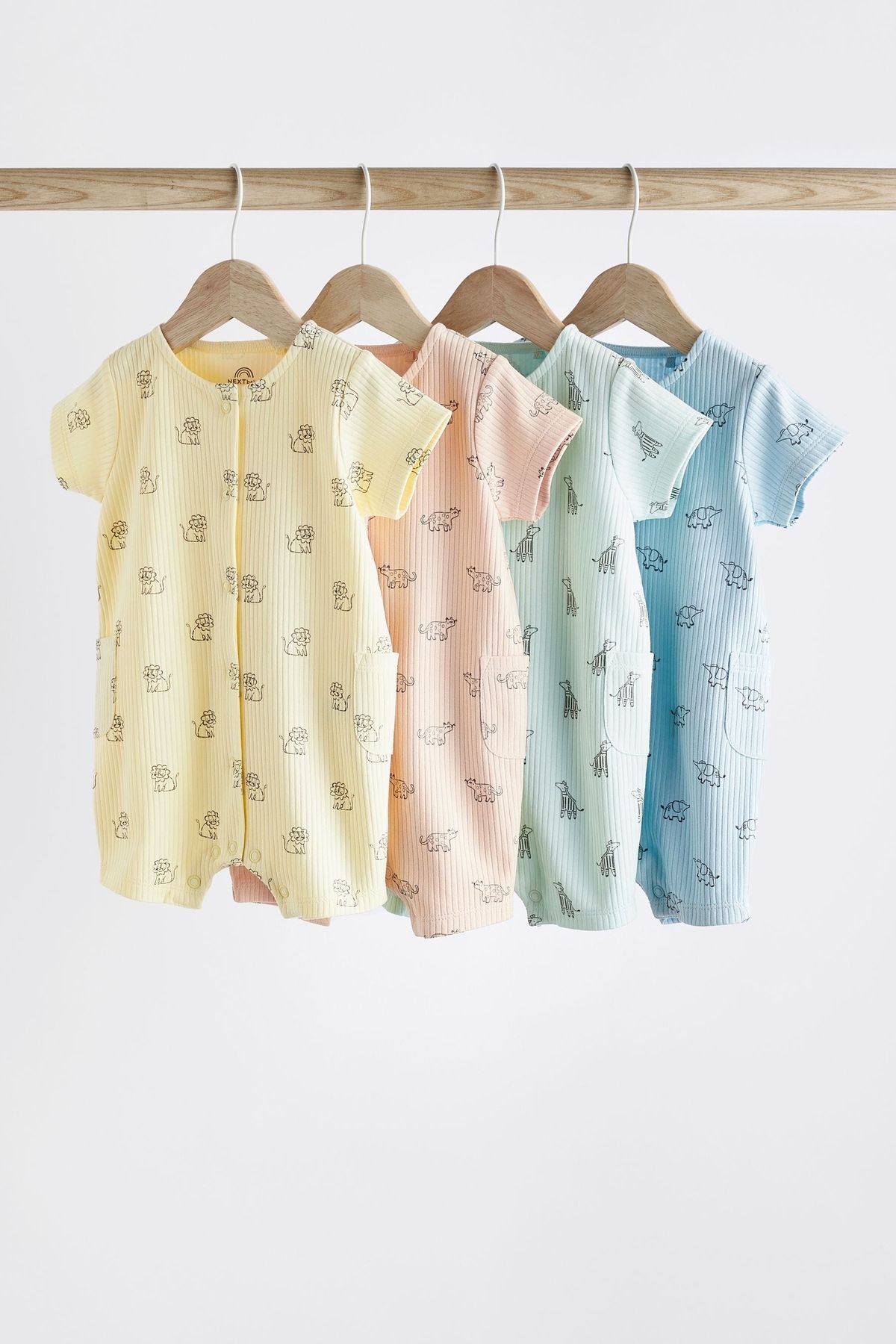 Next Baby % 100 Pamuklu Mavi Sarı Parlak Baskı 4’lü Romper Set