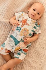 Next Baby % 100 Pamuklu Krem Deniz Karakterli Desenli Romper