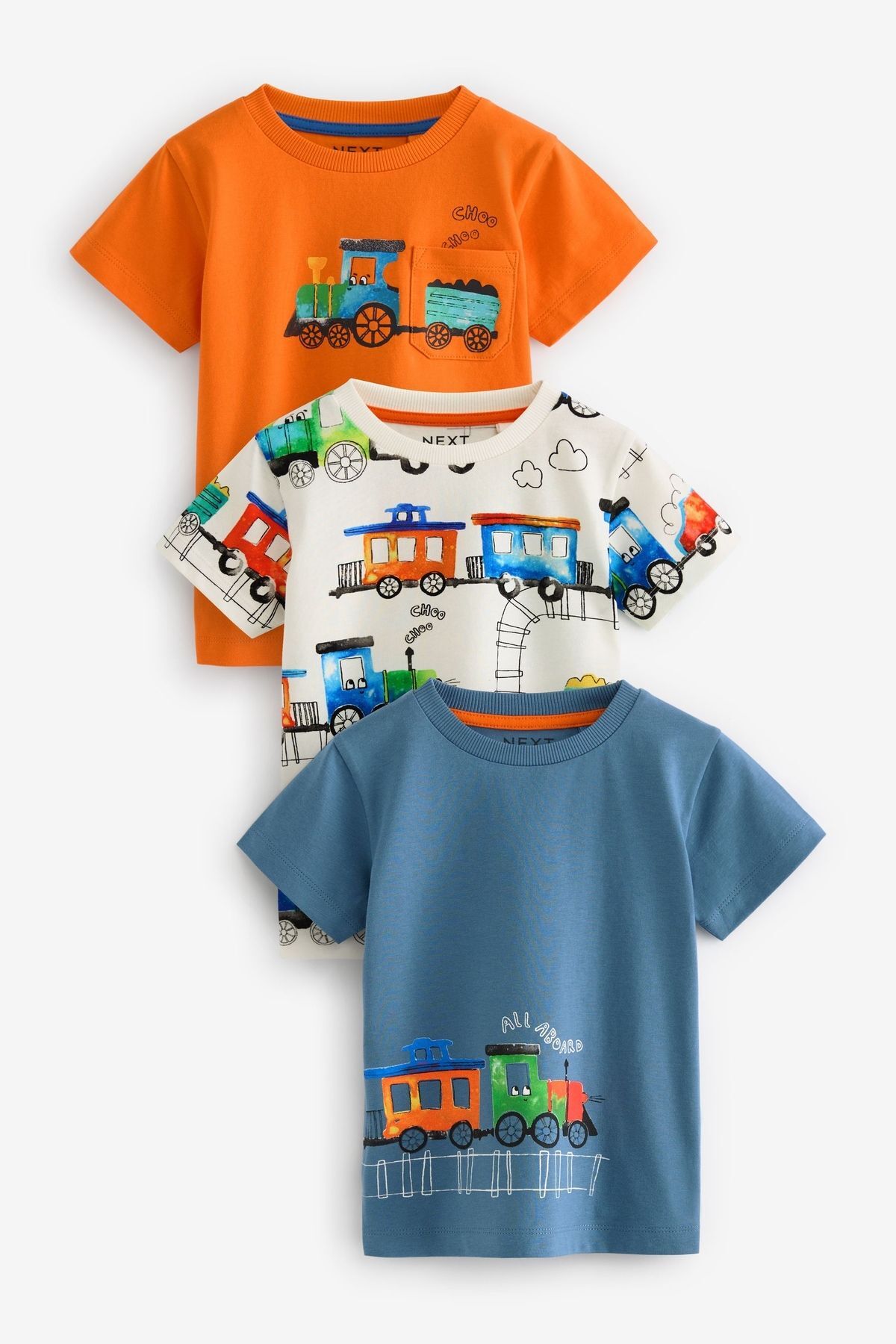 Next Baby % 100 Pamuklu Turuncu Tren Desenli 3’lü Thsirt Set