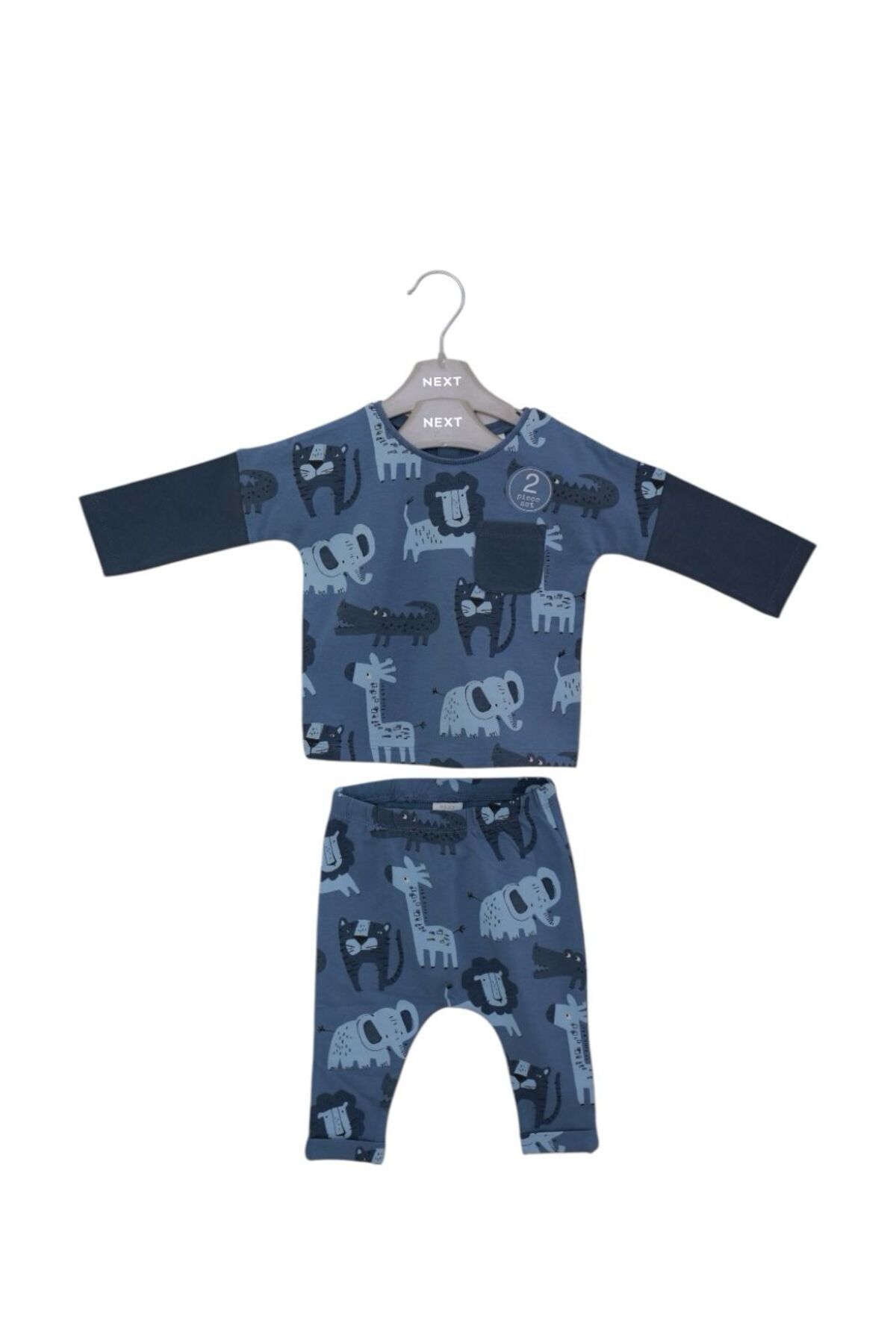 Next Baby Pamuklu Lacivert Animal Desenli Uzun Kollu Alt Üst Takım