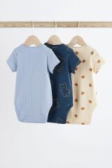 Next Baby Pamuklu Lacivert Ayı Desenli Kısa Kollu 3’lü Body Zıbın Set