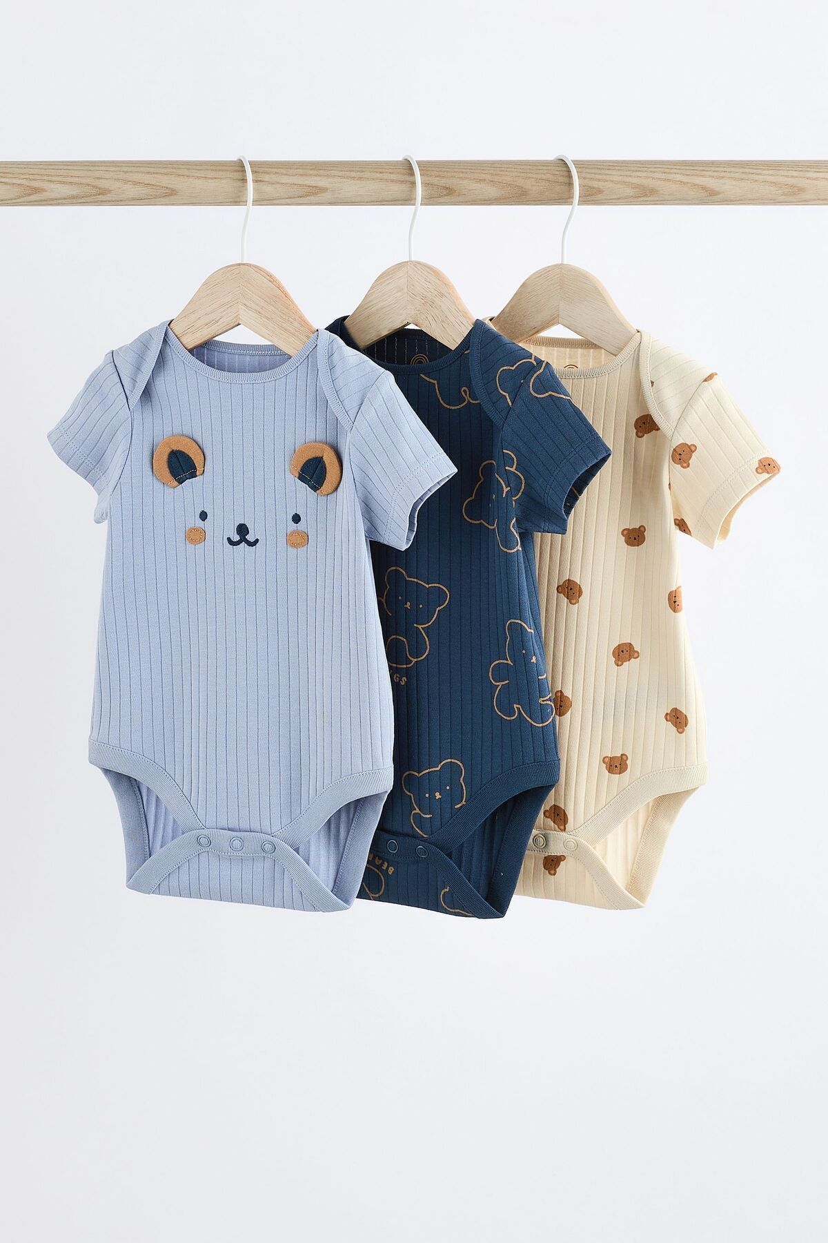 Next Baby Pamuklu Lacivert Ayı Desenli Kısa Kollu 3’lü Body Zıbın Set