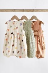Next Baby Pamuklu Krem Çiçek Desenli Romper 3’lü Set
