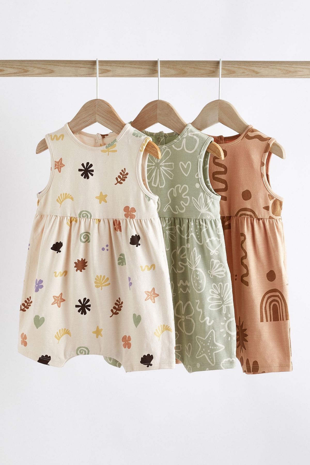 Next Baby Pamuklu Krem Çiçek Desenli Romper 3’lü Set