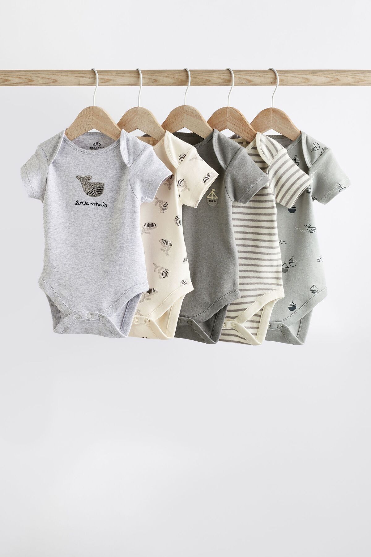Next Baby % 100 Pamuklu Gri Balina Desenli Kısa Kollu 5’li Body Zıbın Set