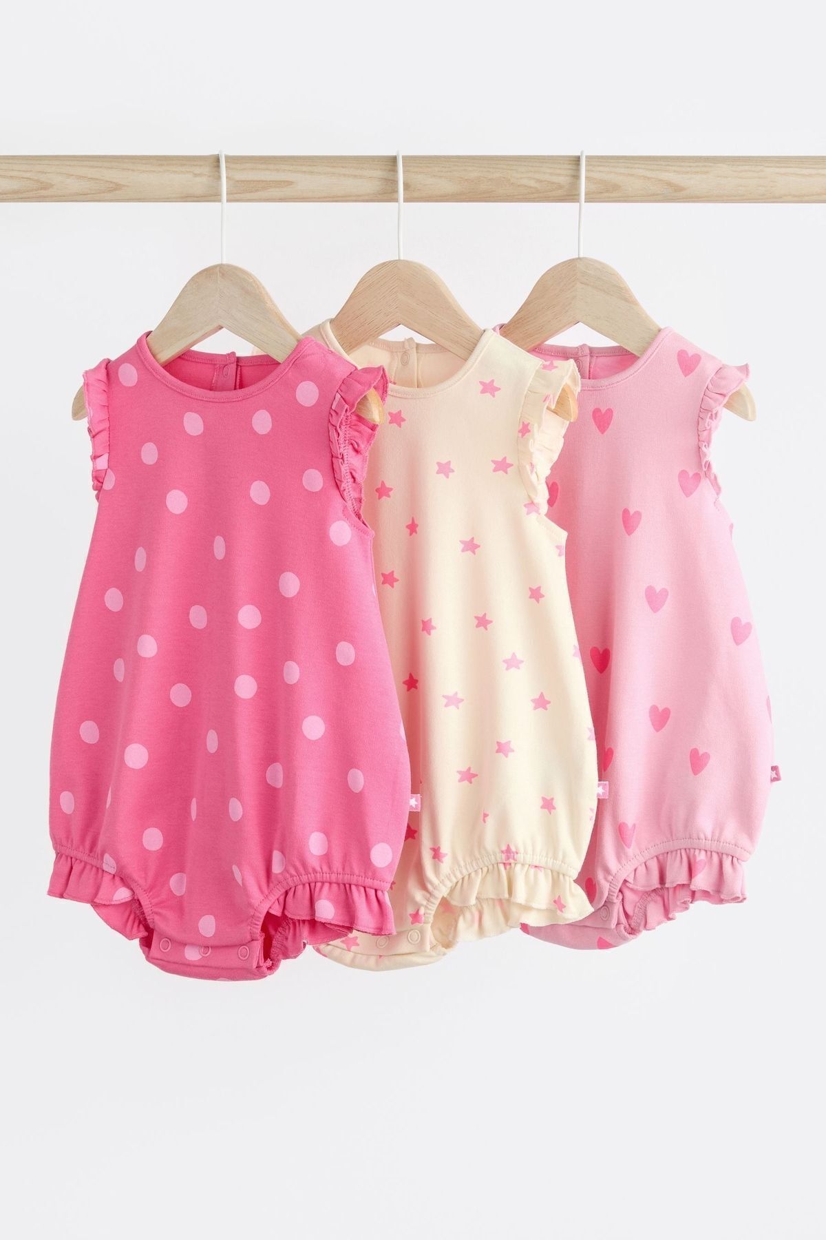 Next Baby % 100 Pamuklu Pembe Kalp Desenli 3’lü Romper Set