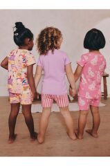 Pamuklu Pembe Unicorn Desenli Kısa Kollu 3'lü Alt Üst Takım