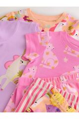 Pamuklu Pembe Unicorn Desenli Kısa Kollu 3'lü Alt Üst Takım