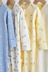 Next Baby Pamuklu Mavi Sarı Çiçek Desenli 4’lü Tulum Set