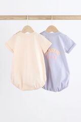 Next Baby % 100 Pamuklu Lila Krem Tavşan Desenli 2’li Romper Set
