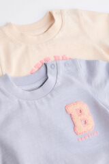Next Baby % 100 Pamuklu Lila Krem Tavşan Desenli 2’li Romper Set
