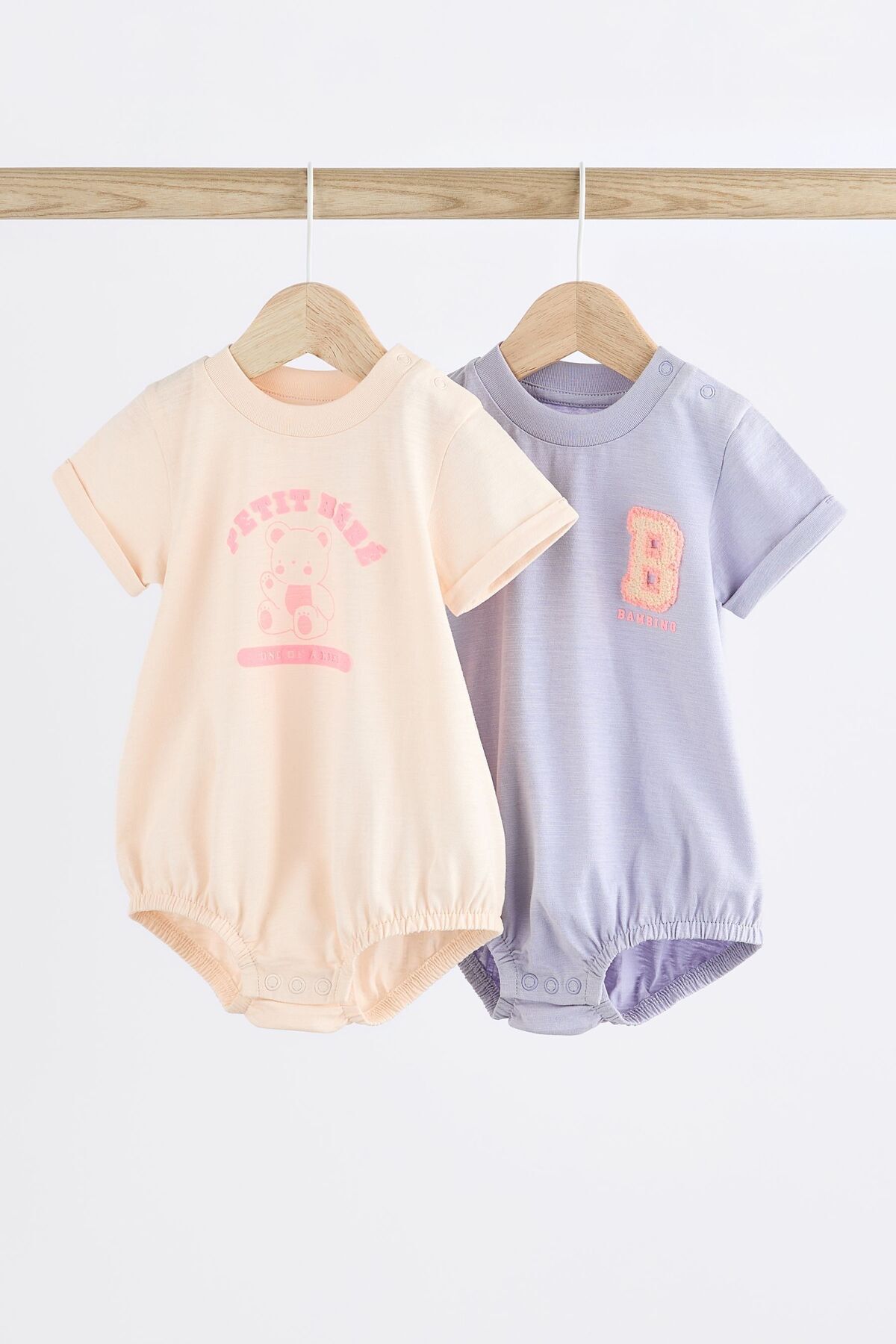 Next Baby % 100 Pamuklu Lila Krem Tavşan Desenli 2’li Romper Set