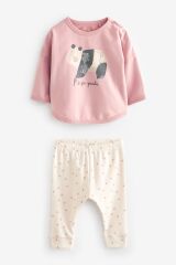 Next Baby Pamuklu Pembe Tavşan Desenli Uzun Kollu Alt Üst Takım