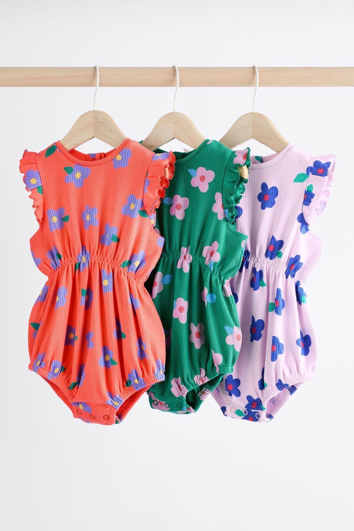 Next Baby % 100 Pamuklu Parlak Çiçek Desenli 3’lü Romper Set