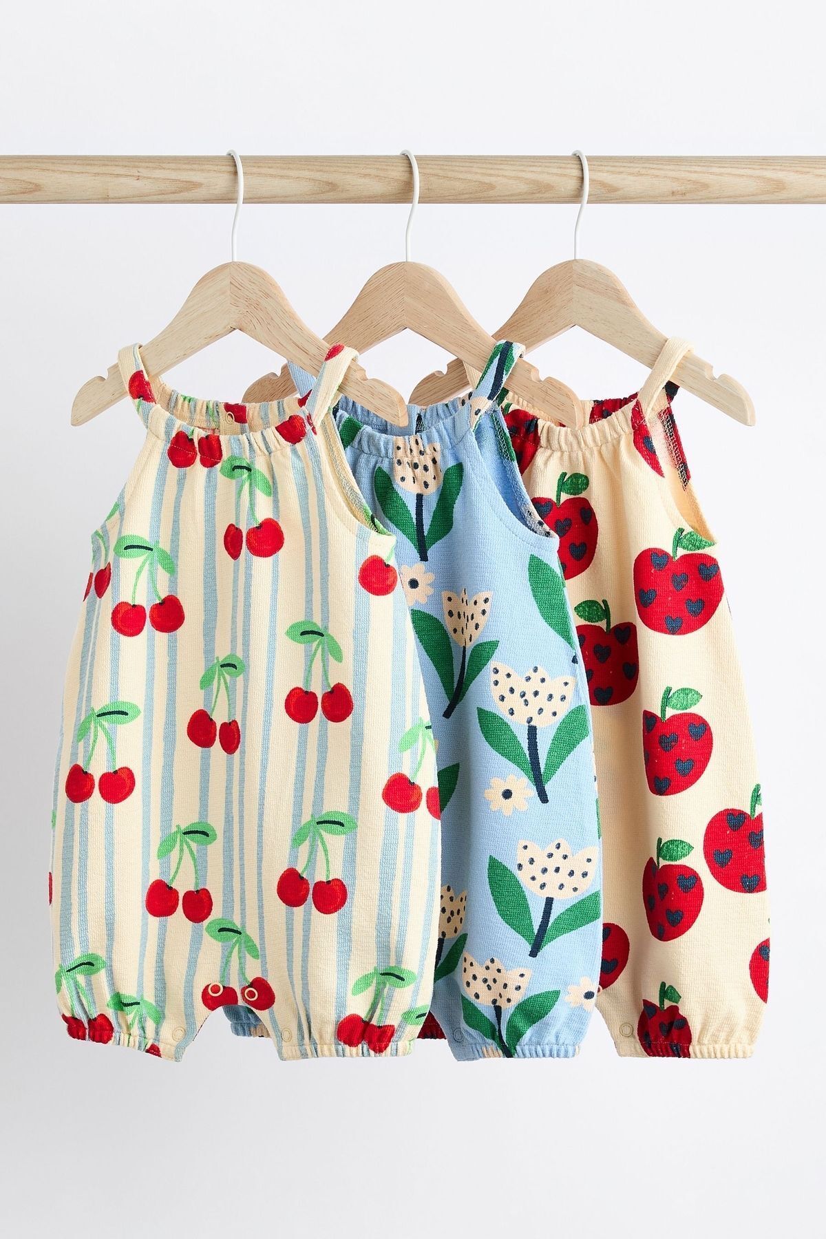 Next Baby Pamuklu Kiraz Elma Desenli Askılı 3’lü Romper Set