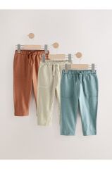 Mavi/Pas Kahverengi/Ekru Çizgili %100 Pamuklu Hafif Jersey Jogger Pantolon