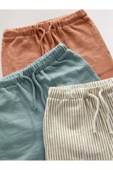 Mavi/Pas Kahverengi/Ekru Çizgili %100 Pamuklu Hafif Jersey Jogger Pantolon