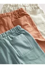 Mavi/Pas Kahverengi/Ekru Çizgili %100 Pamuklu Hafif Jersey Jogger Pantolon
