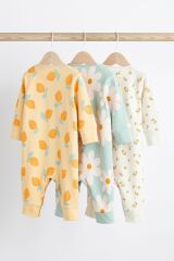 Next Baby % 100 Pamuklu Sarı Limon Çiçek Desenli 3’lü Tulum Set