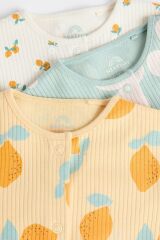 Next Baby % 100 Pamuklu Sarı Limon Çiçek Desenli 3’lü Tulum Set