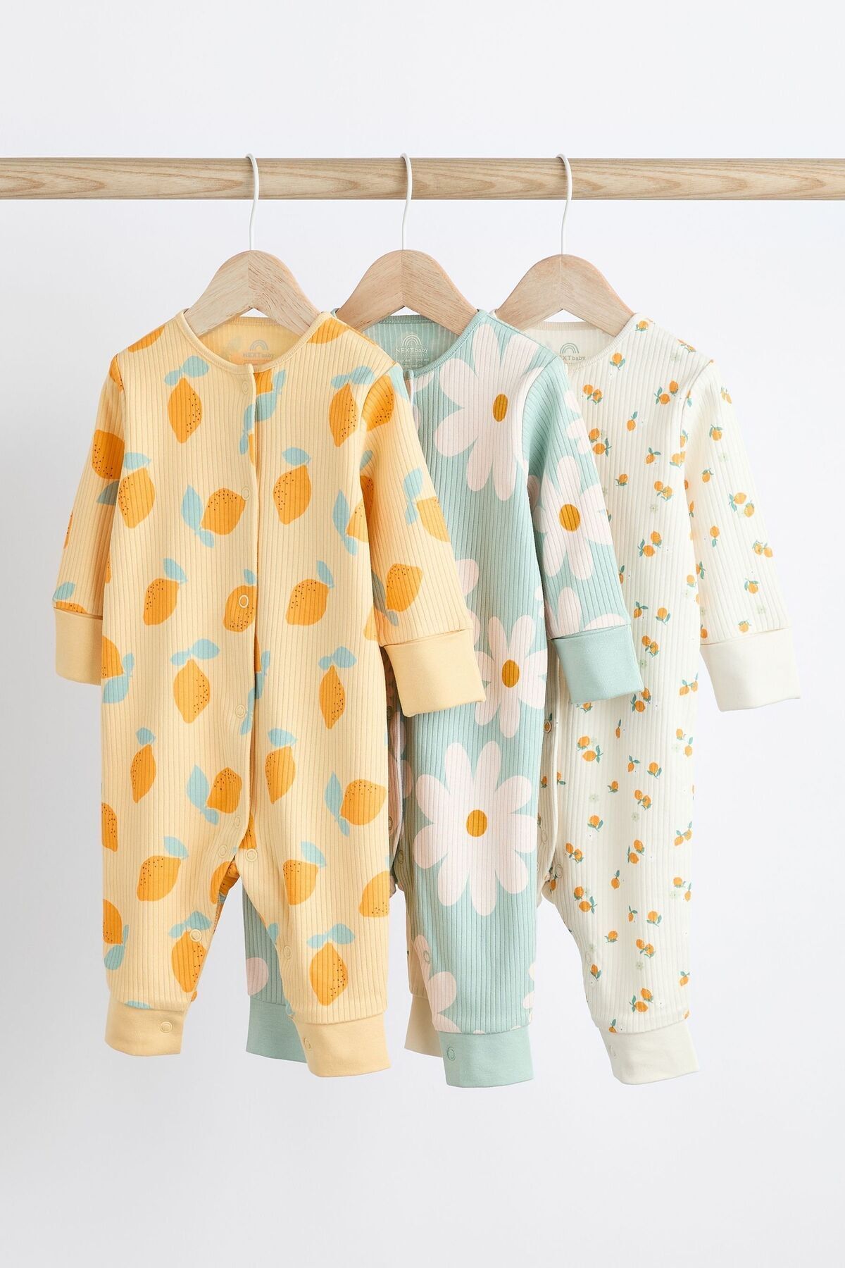 Next Baby % 100 Pamuklu Sarı Limon Çiçek Desenli 3’lü Tulum Set