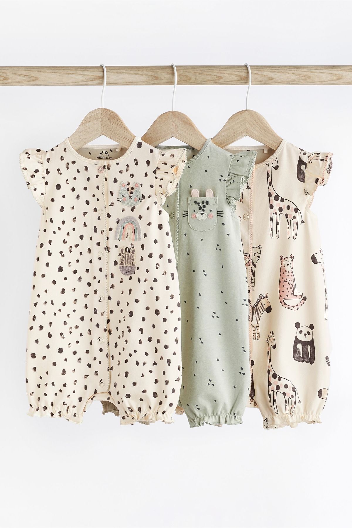 Next Baby % 100 Pamuklu Siyah Beyaz Hayvan Desenli 3’lü Romper Set